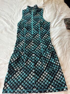 Sleeveless Black & Teal Patterned Dress